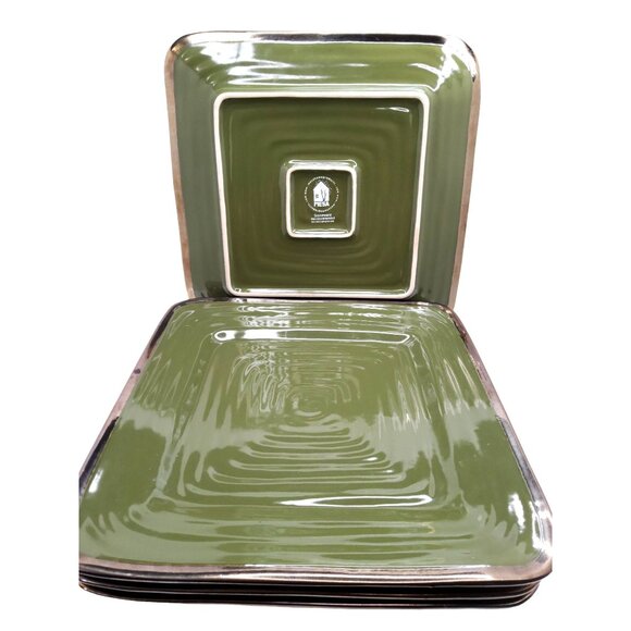 vintage rare 4 mesa home products avacado green gold trim square dinner plates. - Picture 2 of 3